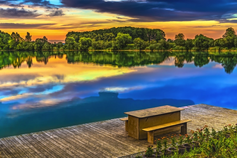 tranquil scene, idyllic, wood - material, relax, sunset, evening, wooden, mood, water reflection, lighting, tranquility, sonenuntergang, plant, silent
