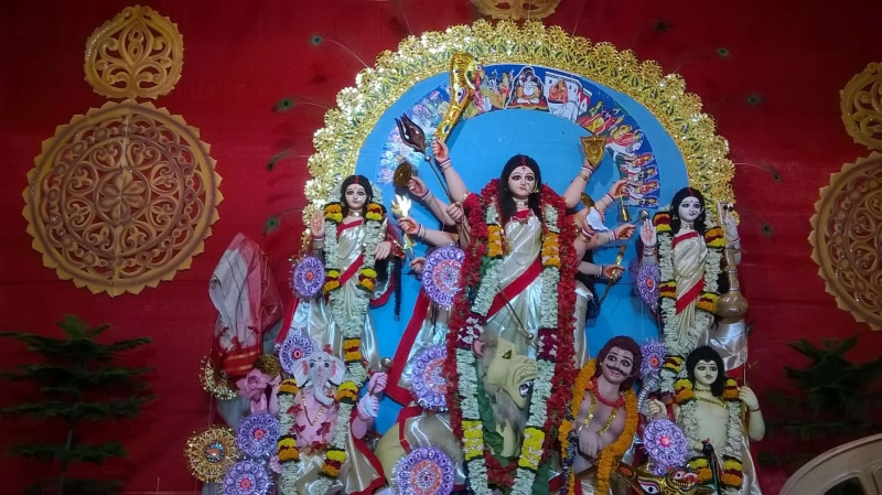 creativity, durga puja 2016, female likeness, sarkar bari puja 2016, celebration, sarkar bari, decoration, spirituality, traditional clothing, place of worship