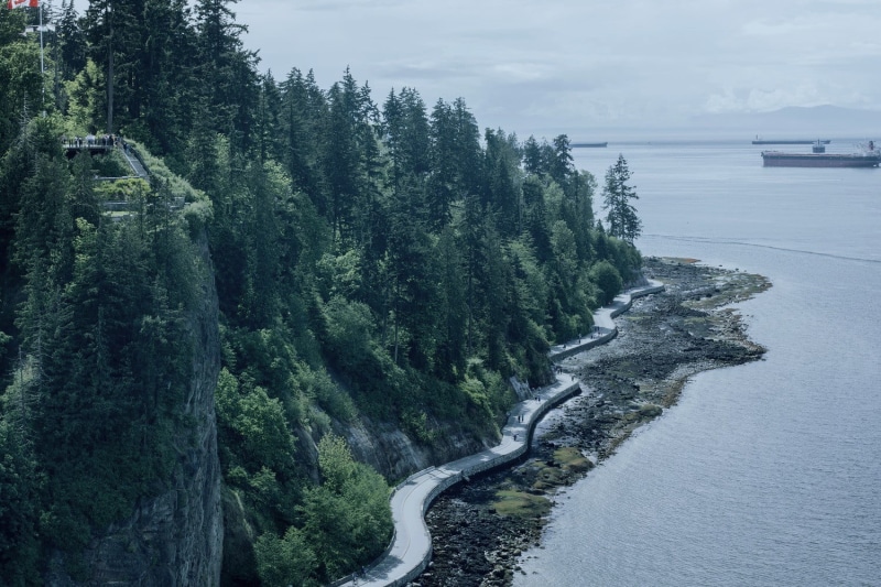 tranquil scene, sky, water, nature, concrete, forest, scenics - nature, island, road, idyllic, Vancouver, non-urban scene, plant, day, zigzag, high angle view