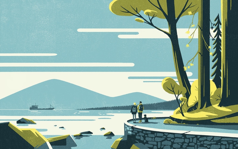 Stanley Park, Tom Haugomat, landscape, forest, artwork, illustration, Vancouver, 2K, trees