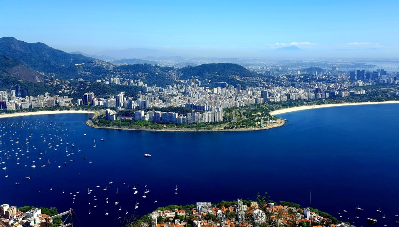 sky, architecture, landscape, high angle view, built structure, nature, bay, copacabana beach, no people, outdoors, the hit was as, sea, bread three car