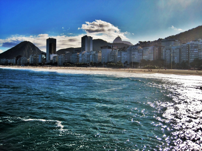 copacabana, panorama, city, brazil, sunlight, distant view, rippled, cloud - sky, second largest city in brazil, outdoors, built structure, building exterior