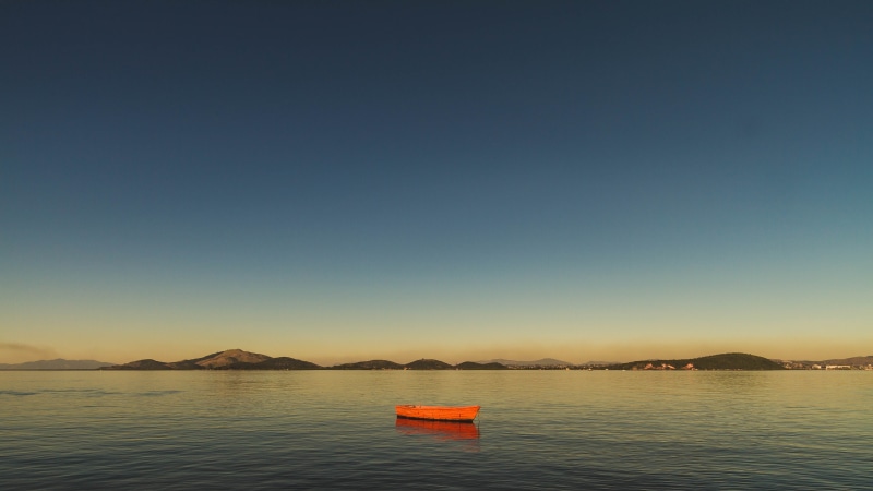 fishing boat, water, blue, nature, brazil, scenics - nature, mountain range, nautical vessel, copy space, idyllic, sunset, rio de janeiro, sky, bay, outdoors