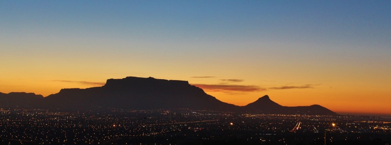sky, cape, sea of light, mountain peak, town, illuminated, africa, romantic sky, sugarloaf Mountain, travel destinations, beauty in nature, table mountain