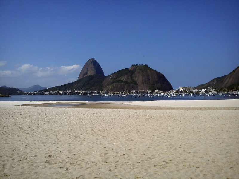 outdoors, landscape, mountain, brazil, botafogo beach, sea, beauty in nature, sand, sugar loaf pão de açúcar, no people, water, bay, day, rock - object