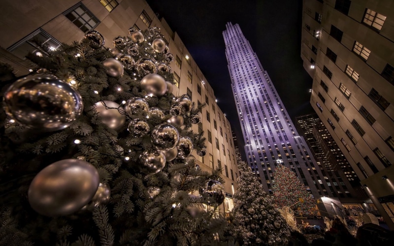 Christmas Ornaments, Rockefeller Center, New York, City, 1080P, Cities, Manhattan, Christmas, Skyscraper, Christmas Tree