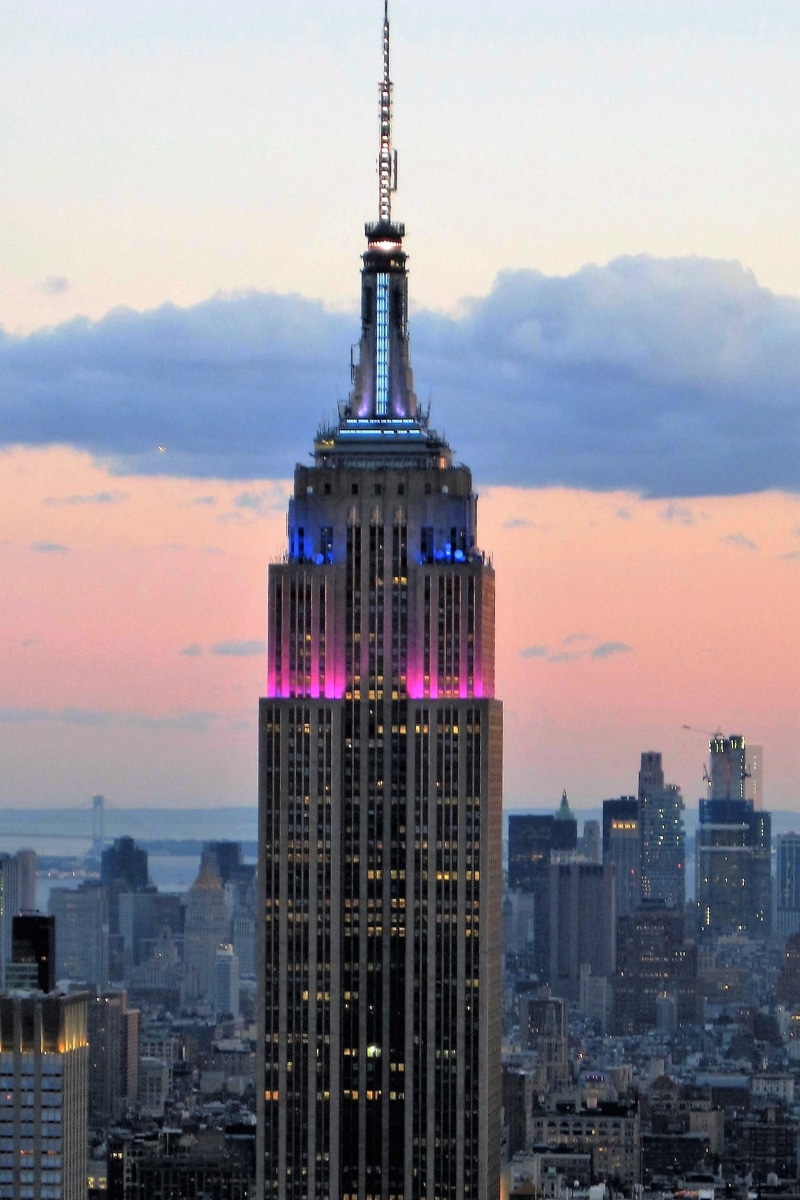 new york city, esb, office building exterior, urban Scene, financial district, empire, abendstimmung, cloud - sky, spire, romantic sky, usa, panorama, ny