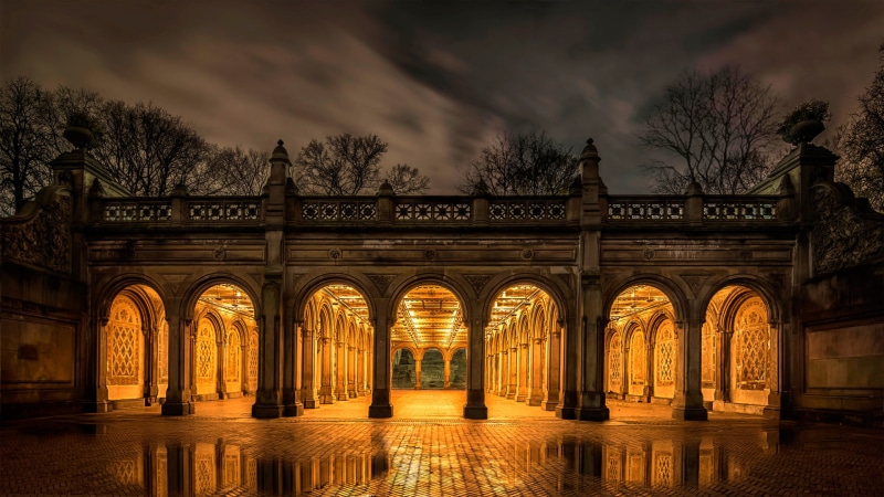 architectural column, the past, park, text, central, no people, tree, built structure, sky, dusk, entrance, bethesda, history, lighting equipment, architecture