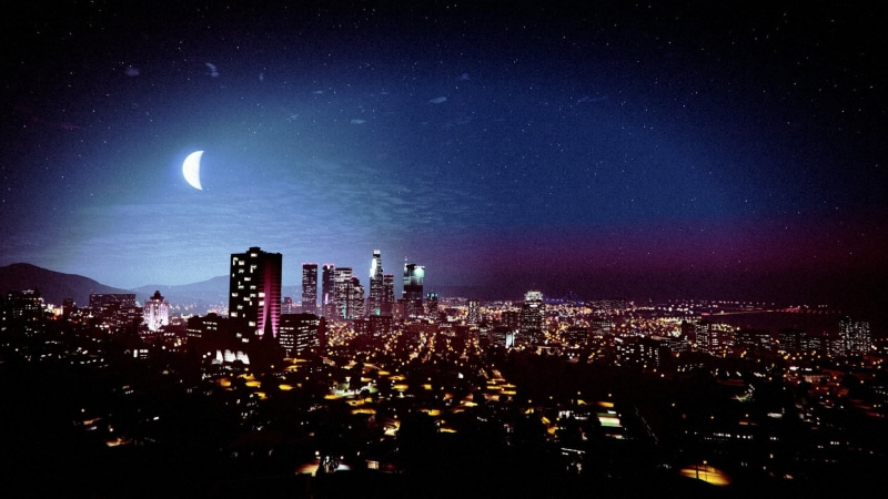Grand Theft Auto V, Night, Sky, Moon, Grand Theft Auto, City, Skyscraper, Los Santos, 1080P