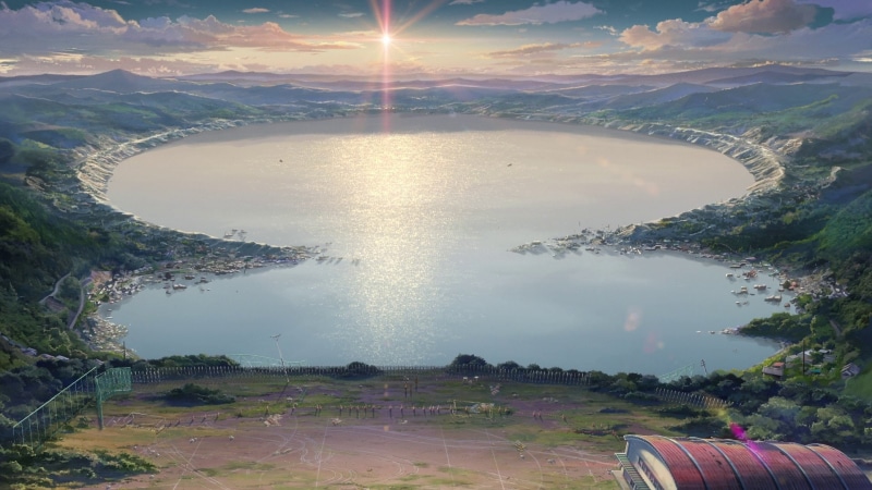 Kimi No Na Wa., Nature, Crater, Mountain, Anime, Sky, Your Name., School, Cloud, Lake, 1080P