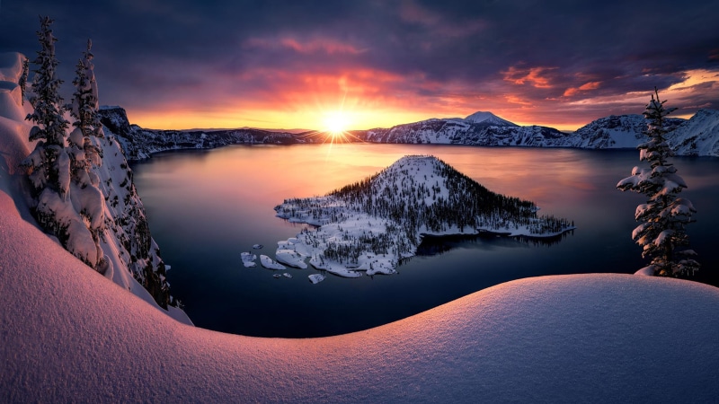 oregon, 2K, lake, now, formed, park, photography, mazama, collapsed, mountain, winter, national, landscape, usa, alps, volcano, crater, snow