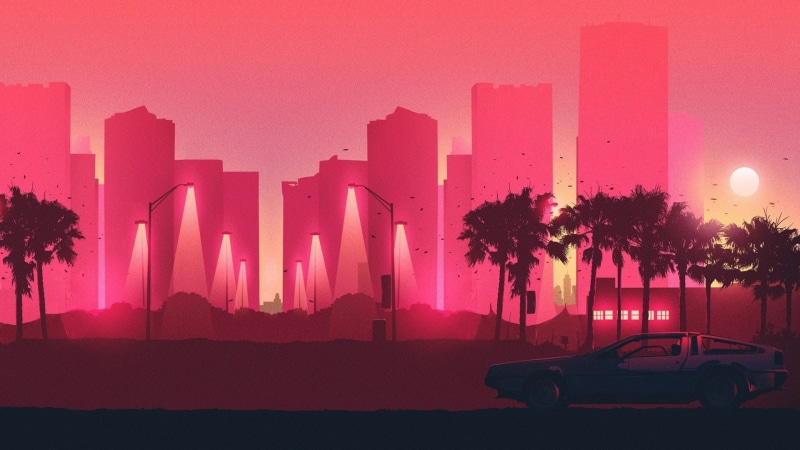 delorean, retrowave, 1080P