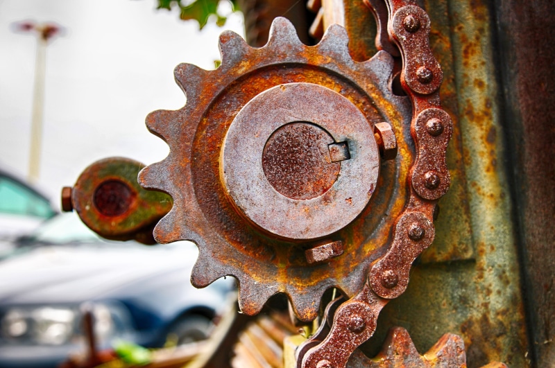 timber, gate, wheel, strains, chain, bad condition, saw, machine part, abandoned, holder, obsolete, gear, rusty, close-up, woodworks, design, weathered