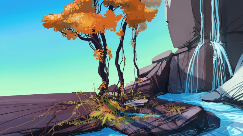 brown, concept, trees, 2K, digital, digital art, art, illustration, falls, water, nature, concept art, artwork