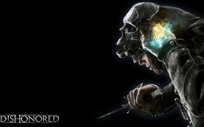 copy space, Dishonored, men, side view, profile view, creativity, portrait, sign, 1080P, video games, black background, close-up, headshot, people, strength