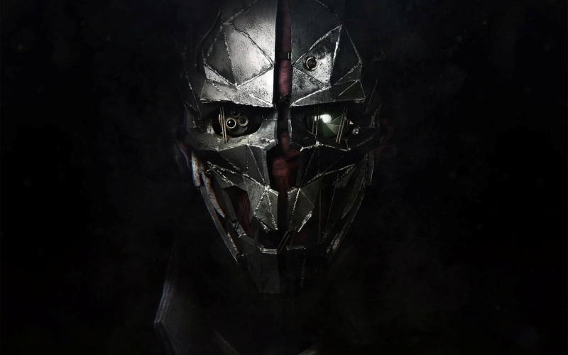 close-up, game, robot, evil, 1080P, studio shot, portrait, Dishonored, mask, black background, art and craft, corvo, spooky, horror, fear, mystery