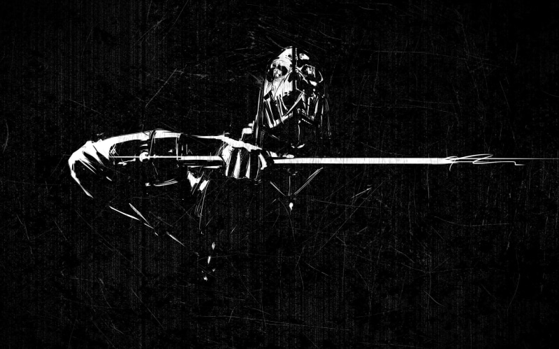 skull, white, black, Corvo, Dishonored, monochrome, 2K, video games