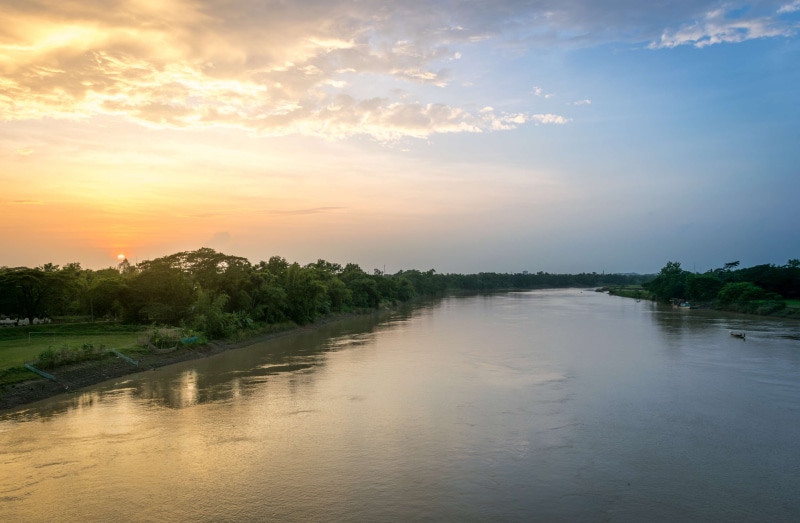 bridge, natural, scenics - nature, tranquil scene, landscape, river, water, sylhet, sunlight, environment, outdoors, bangladesh, sunset, 4K, sun, reflection