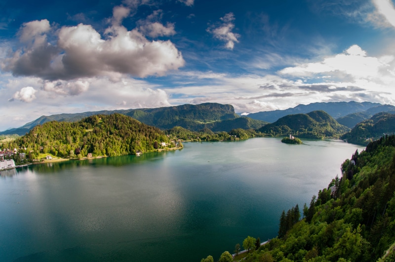 forest, green mountains, Upper Carniola, mountain, summer, Slovenija, Gorenjska, landscape, aerial, castle, Slovenia, lake  Bled, Lake Bled, blue, scenics