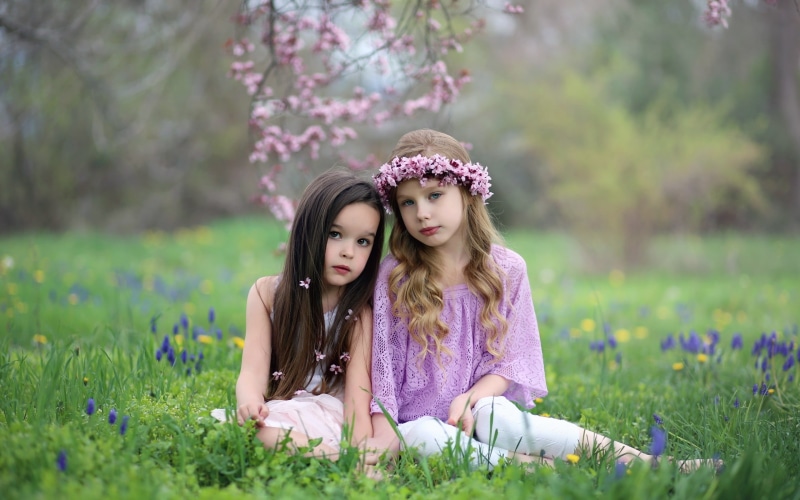 Grass, Nature, Girls, 2K, Cute, Two