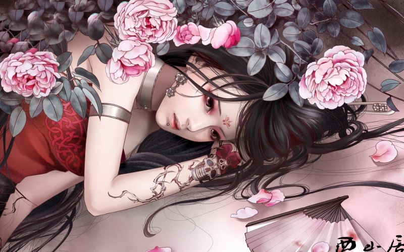 beautiful, tattoo, 1080P, colors, splendor, lovely, 3d and abstract, flower, girl