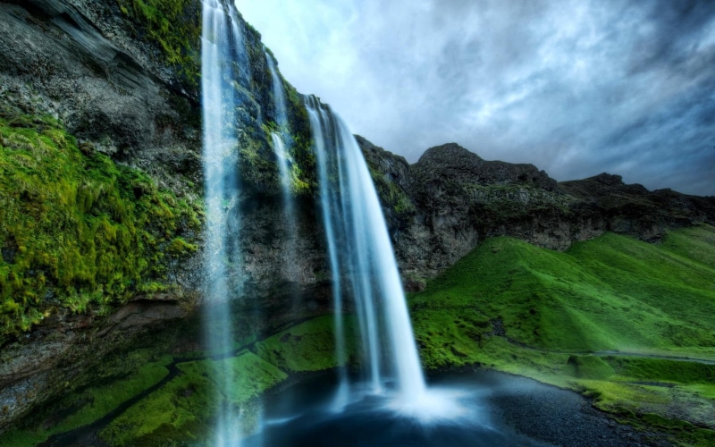 green, rock, hill, mountain, beautiful, nature, waterfalls, falls, 3d and abstract, 1080P
