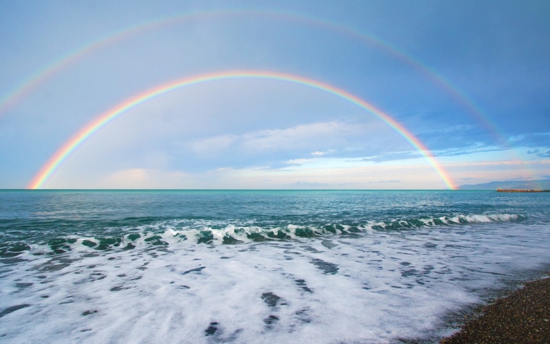 tranquility, double rainbow, scenics - nature, tranquil scene, water, 1080P, multi colored, idyllic, full size hd  nature 1920x1200, sea, nature, cloud - sky