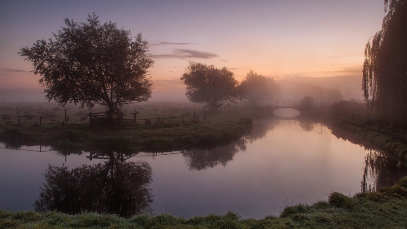 no people, nature, non-urban scene, pc  hd 1080p nature  1920x1080, tranquil scene, tree, sunset, fog, lake, 1080P, water, growth, idyllic, tranquility