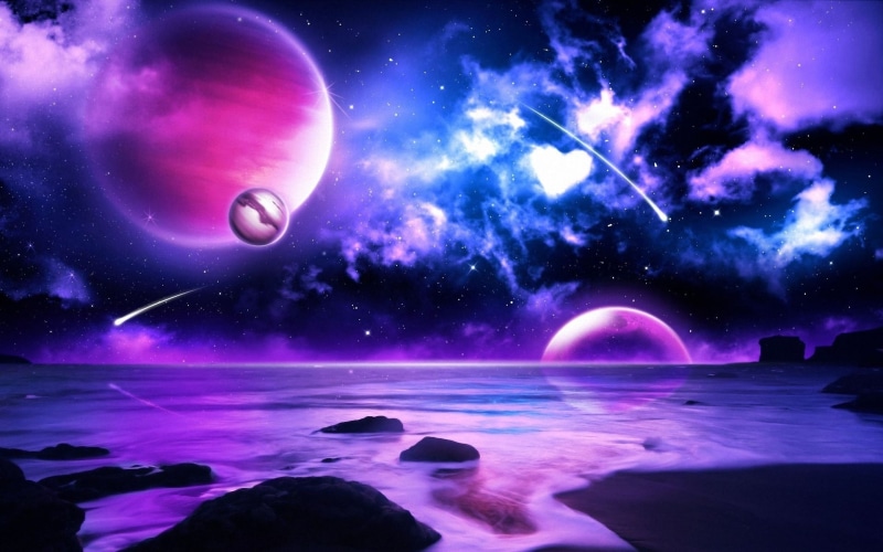 Planet, Space, meteor, 1080P, Purple, meteors