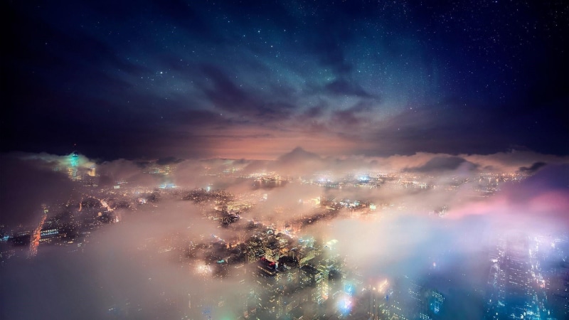 mist, night, cityscape, dramatic sky, tree, sky, atmosphere, meteorological phenomenon, environment, space and astronomy, earth, astronomy, milky way, new york city