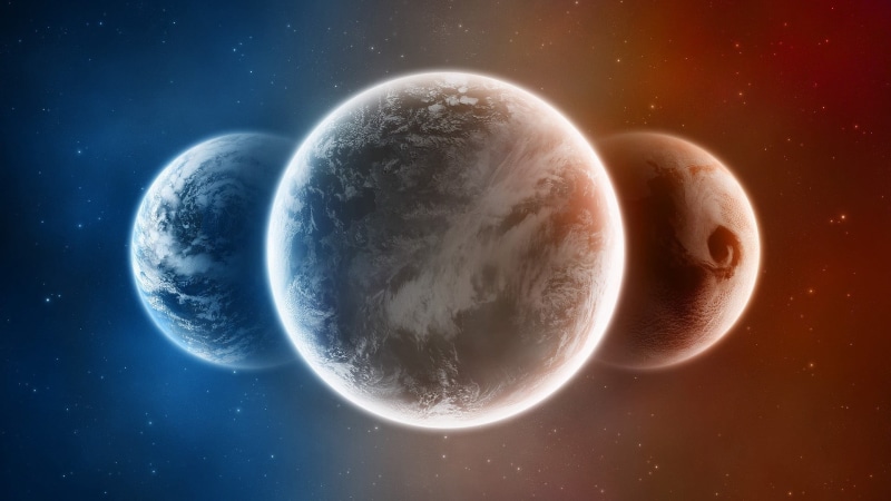 lens flare, sky, space art, abstract, no people, satellite view, planets, light - natural phenomenon, three, nature, planet - space, atmosphere, astronomy
