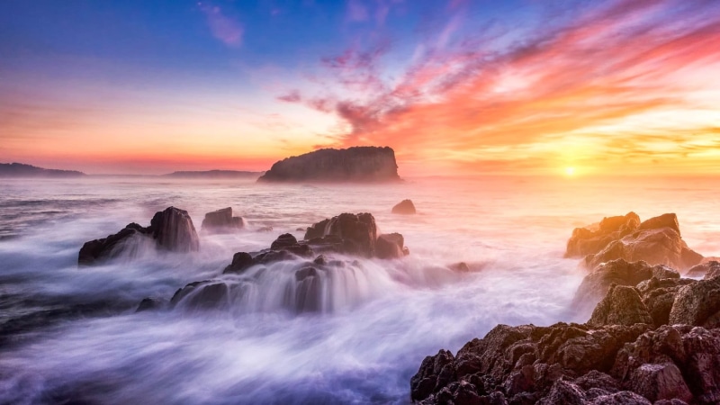 long exposure, land, wave, outdoors, landscape, rock, beauty in nature, sun, power in nature, minnamurra, environment, 1080P, ocean, shore, solid, scenics - nature