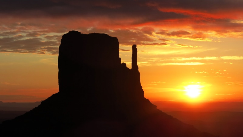 nature, west mitten butte, the past, solid, sunset, cloud - sky, history, navajo tribal park, navajo, orange color, place of worship, architecture, evening