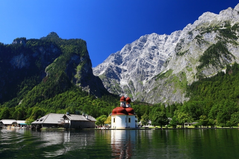 Watzmann, germany, Bavarian Alps, Lake Konigssee, Bavaria, 1080P, church, bartholomew, Königssee lake, St Bartholomew Church, st, Watzmann mountain