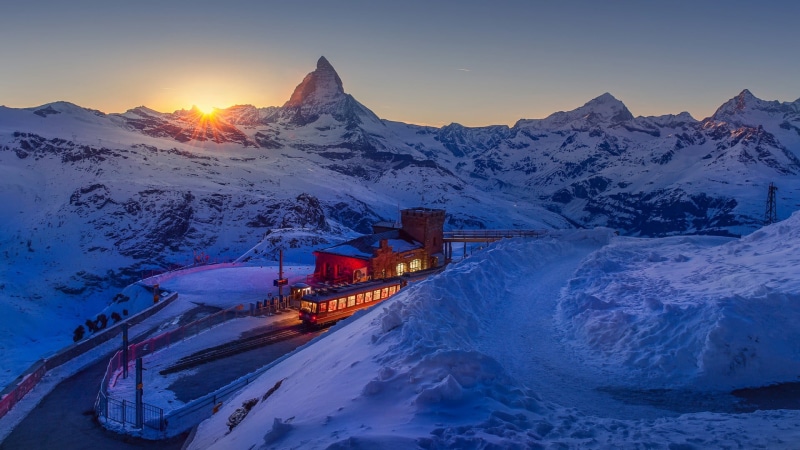 snow, matterhorn, landscape, sunset, frozen, mountain range, no people, gornergrat, environment, mountain, alps, zermatt, scenics - nature, mount scenery