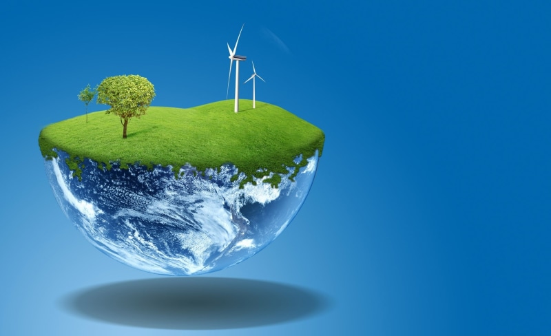 wind energy turbines, food and drink, Creative, Nature, motion, Green, green trees, blue background, sustainable resources, water, clear sky, green nature