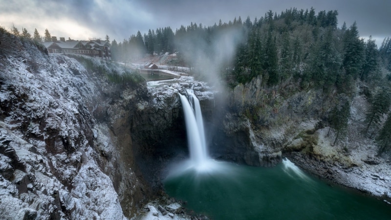 power in nature, pine tree, flowing water, flowing, landscape, wilderness, 1080P, washington, scenics - nature, water, fog, sky, travel destinations, waterfall