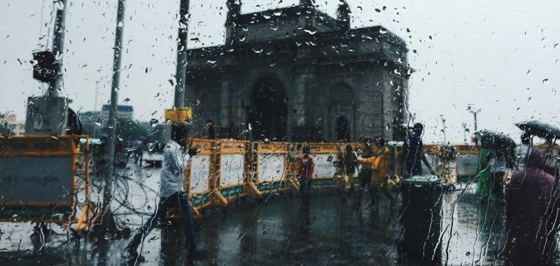 building exterior, outdoors, glass - material, architecture, 2K, city, built structure, raindrop, building, mumbai, india, drop, rainy season, people