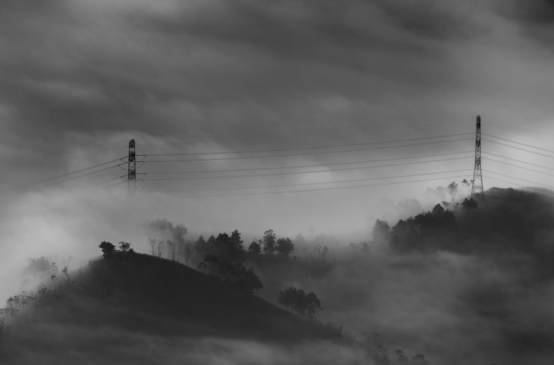 travel, power supply, grayscale, 4K, tranquility, connection, beauty in nature, power line, technology, mountain, yenbaivietnam, cable, fuel and power generation
