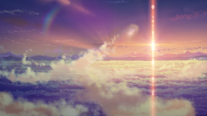 sky, 1080P, beauty in nature, heaven, sunset, landscape, cloudscape, Kimi no Na Wa, clouds, comic art, tranquility, lens flare, idyllic, sunlight, nature