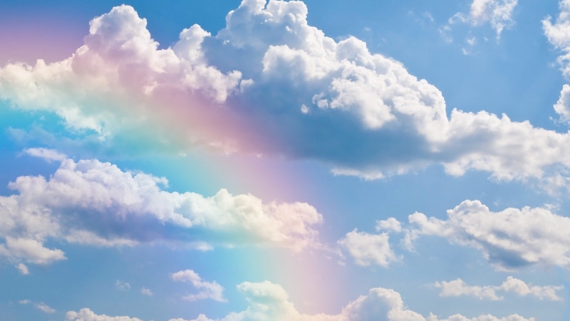 fluffy clouds, clouds, rainbow, cloud, 1080P, sky, skies, daytime, sunlight, sunshine