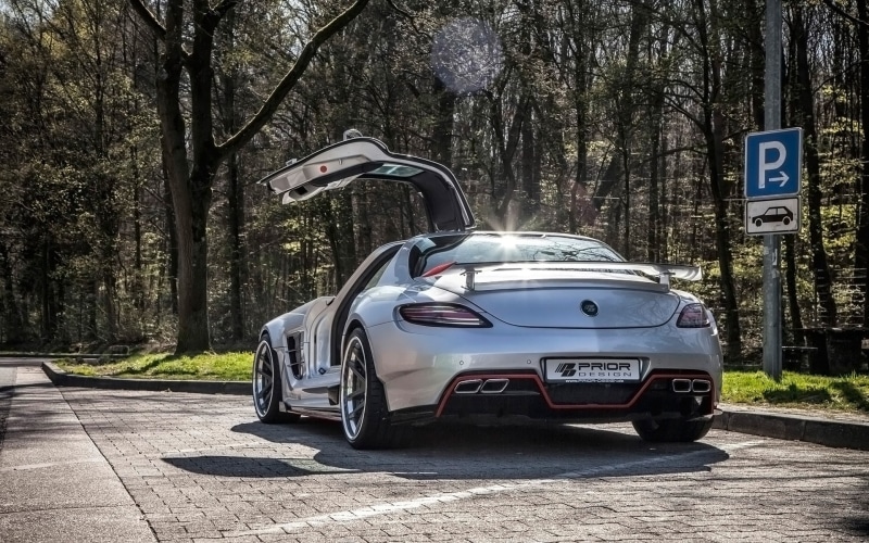 Mercedes-Benz, nature, transportation, road, day, trunk, Mercedes-Benz SLS AMG PD900GT, Prior Design, city, vintage car, plant, tree, car, parking, mode of transportation
