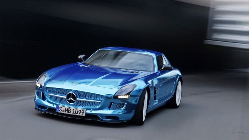 coupe, mercedes, motion, stationary, 1080P, illuminated, benz, motor vehicle, speed, Mercedes SLS, indoors, blue, Mercedes-Benz, architecture, sports car