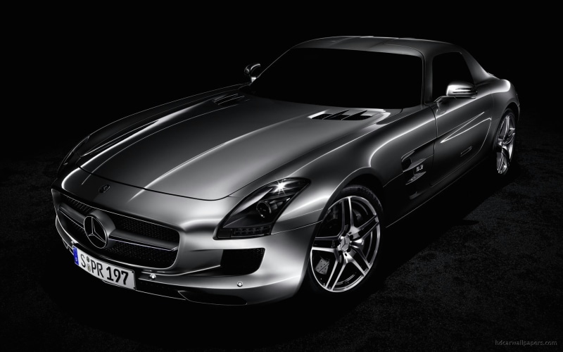 night, mode of transportation, sports car, transportation, reflection, simple background, Mercedes-Benz SLS AMG, studio shot, headlight, black background