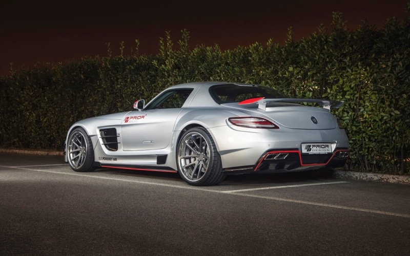red, Prior Design, road, Mercedes-Benz, Mercedes-Benz SLS AMG, speed, transportation, motion, silver, mode of transportation, land vehicle, sports car
