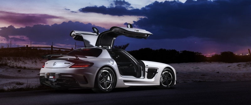 rear view, car, 2K, gull wing door, Mercedes-Benz SLS AMG