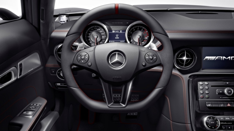 luxury, 1080P, no people, gearshift, speed, airplane, air vehicle, dashboard, technology, indoors, transportation, steering wheel, vehicle, Mercedes SLS