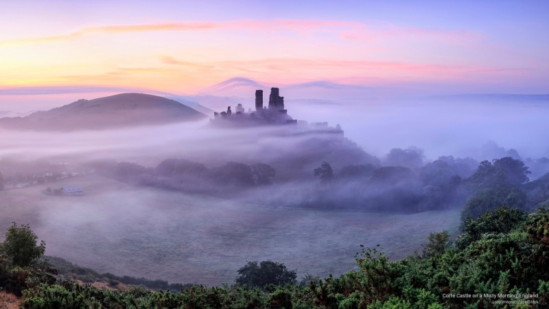 castle, corfe, morning, misty, 2K, Architecture, england