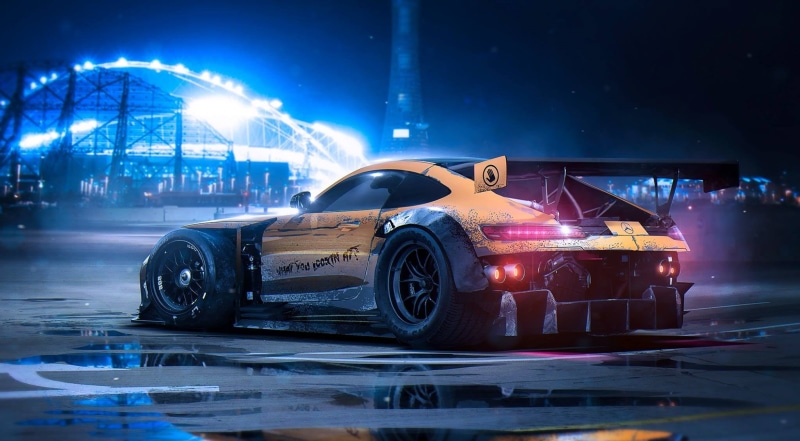 wheel, racecar, motion, road, light - natural phenomenon, speed, Rendering, supercar, no people, digital composite, 2015, Mercedes-Benz, shiny, power, motorsport