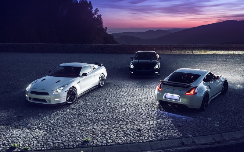 motion, outdoors, on the move, 370Z, Mountain, road, Moon, transportation, GTR, three, R35, car, Lights, no people, high angle view, 1080P, land vehicle
